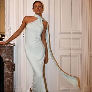 YLLW the Label Hendricks Maxi One Shoulder Scarf Dress in Teal